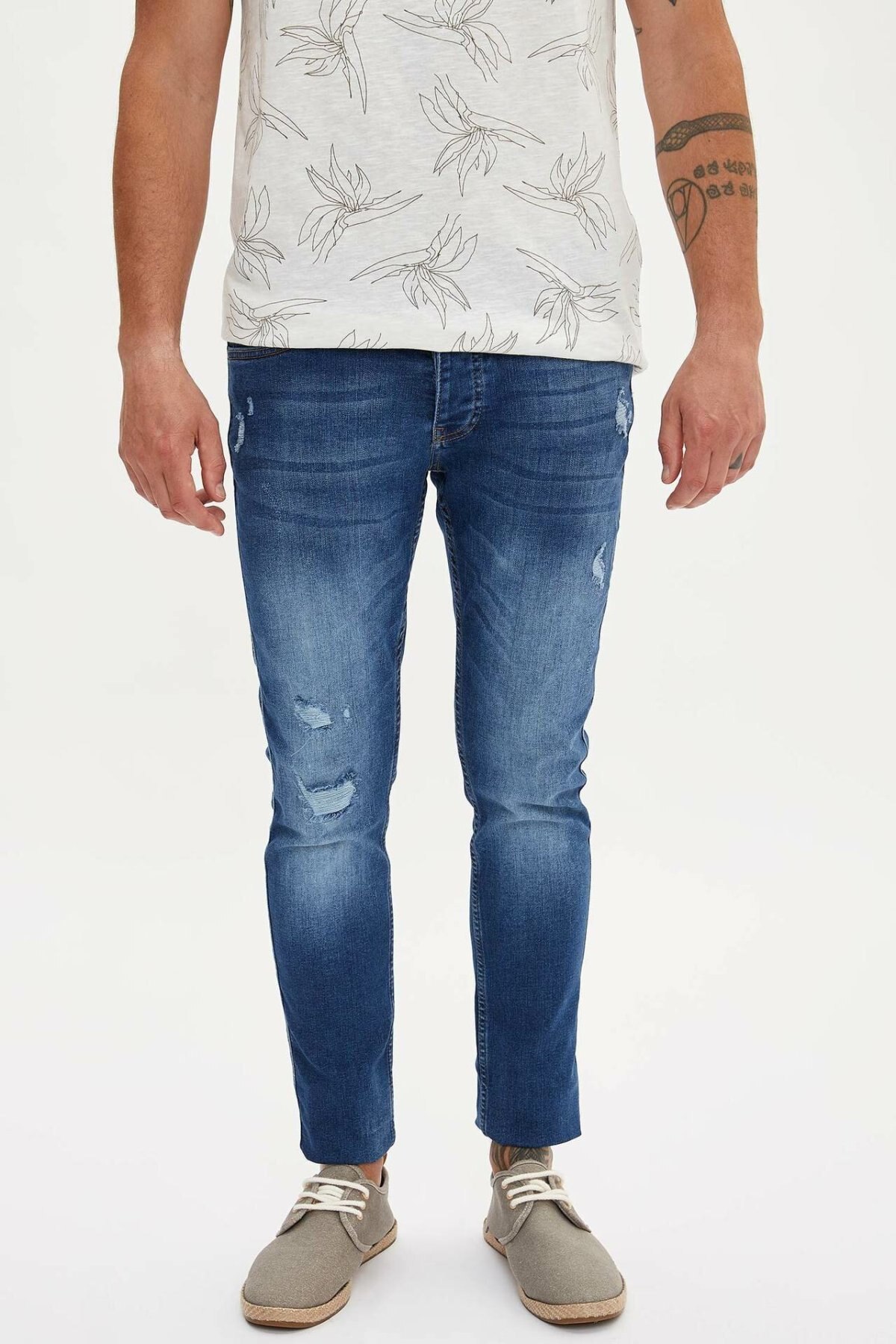 DeFacto Man Mode Wassen Lichtblauw Eenvoudige Broek Casual Classic Slim Denim Jeans Casual Elasticiteit Broek Mannelijke-L6098AZ19SM