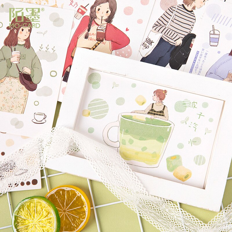 30 sheets /Box Milk Tea Girls Postcards Greeting Wishing Cards Envelopes Cards