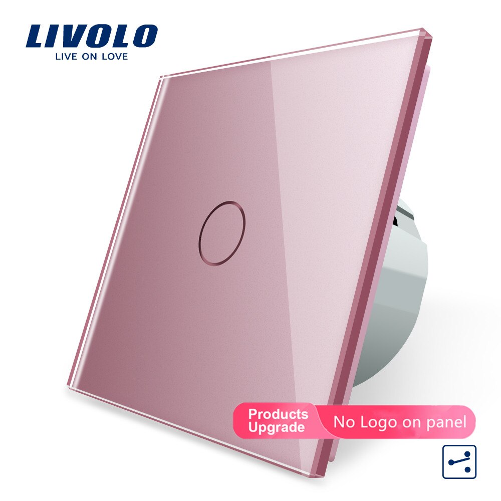 Livolo EU Standard, Wall Switch, 1 Gang 2 Way Control, Crystal Glass Panel, Wall Light Touch Screen Switch VL-C701S-11/12: pink