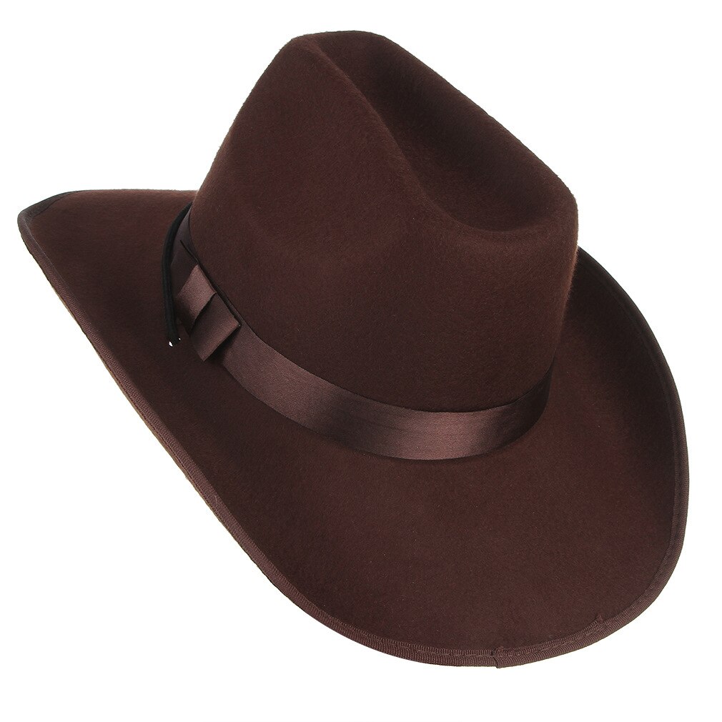 Men's Western Cowboy Hat Adult Male Pure Color Casual Cap Outdoor Leisure All-match Travel Crimping Caps H7185: Brown