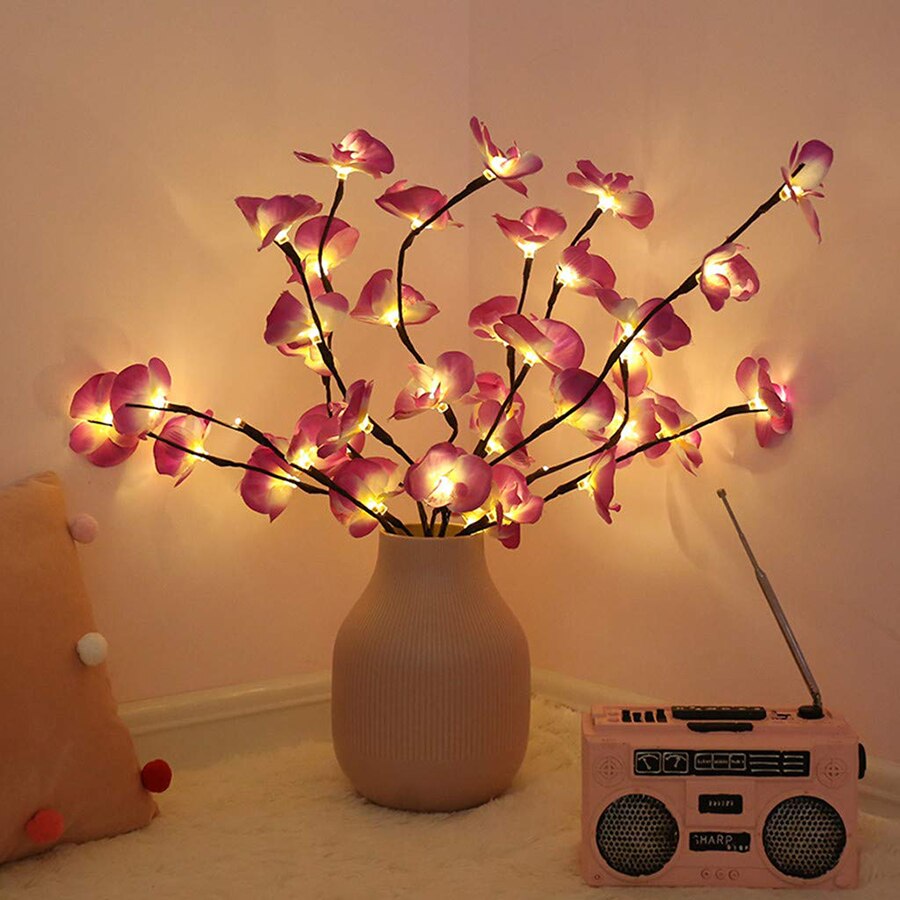 73cm 20 leds diy orkidé gren ljus vas vide kvist blomma gren lampor till jul vardagsrum fe dekorativa: Rosa orkidé