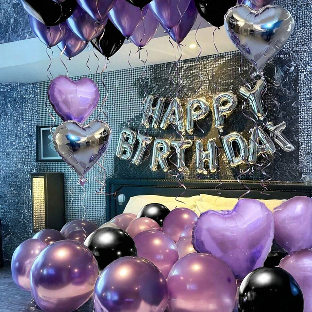 Purple Black Balloons Happy Birthday Banner Balloon Party Decoration Balloons Set For Birthdays, Anniversaries, Themed Parties