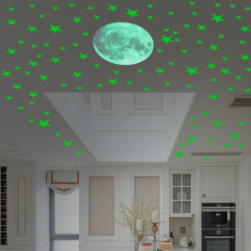 Pegatinas luminosas de Luna y estrellas para decoración del hogar, adhesivos de pared que brillan en la oscuridad para habitación de niños, dormitorio, techo, 435 unids/set por juego