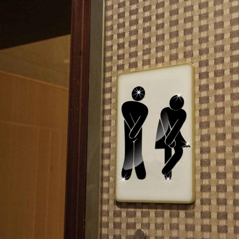 3d gjør-det-selv toalett speil veggklistremerke dekor wc dårlig inngang mann/kvinner skilt til hjemme hotell bar restaurant speil klistremerke