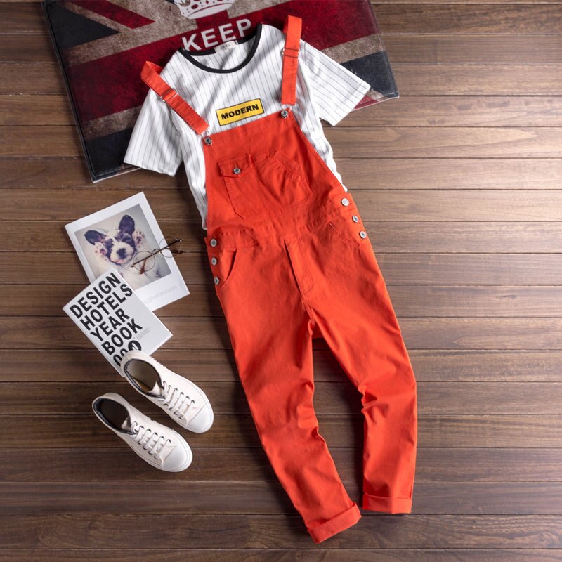 Smekke kjeledress #39 menn blyantbukse oransje ensfarget uformelt koreansk stil mann svarte jumpsuits rompers ankellengde: Xl / Rød