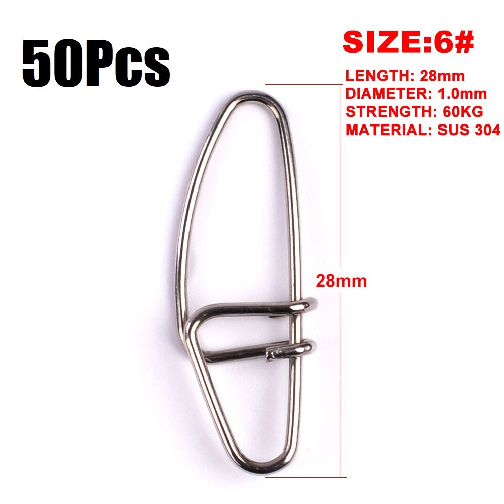 50pcs/bag Stainless Steel Connector Fast Clip Lock Snap Swivel Safety Snaps fishing lure tools pesca hook grip swivel metal: 6 - 50pcs