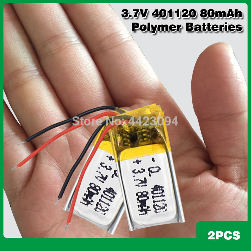 401120 Li-ion Polymer Battery 3.7v 80mah Rechargeable Batteries CE FCC ROHS Certification Safe Power Supply: 2PCS