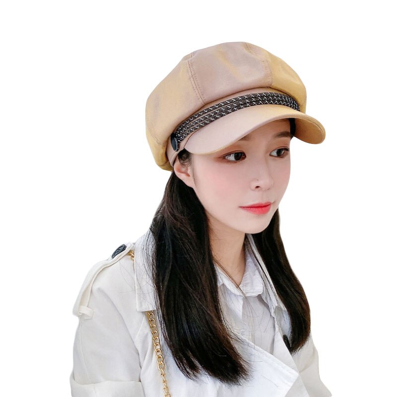 Boinas de otoño e invierno de las mujeres de los hombres sombrero Vintage artista pintor capitán, marinero gorra de boina de plano liso algodón chico Cap: khaki