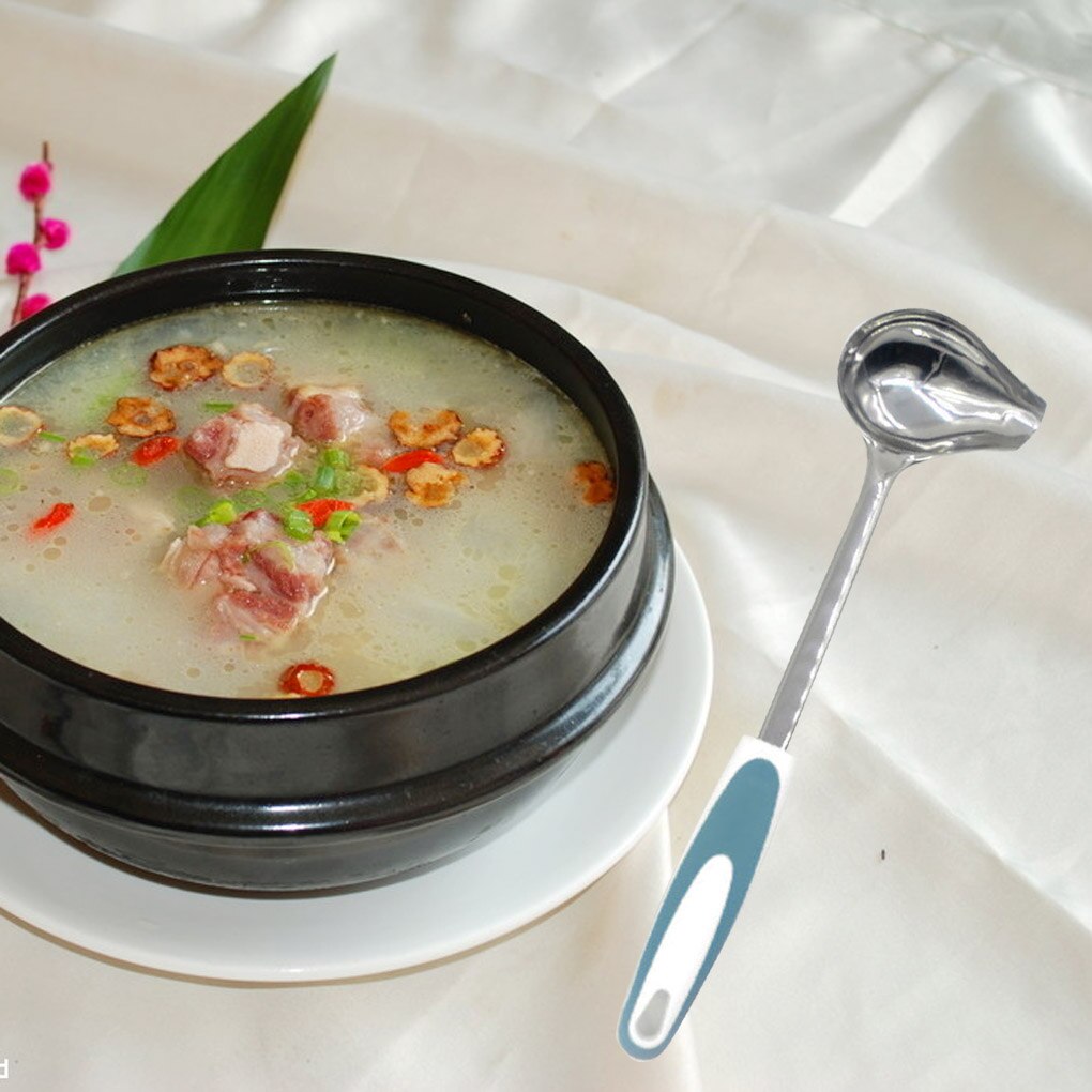 Mint Sauce Long Soup Ladle with Spout Stainless Steel Kitchen Serving Salad Dressing Gravy Spoon