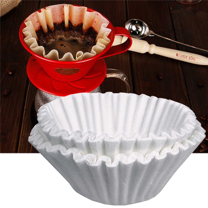 50pcs/Set White Coffee Filters Single Serving Paper for Coffee Machine 24CM White Filter Paper Cake Cup Coffee Filter Paper Bowl