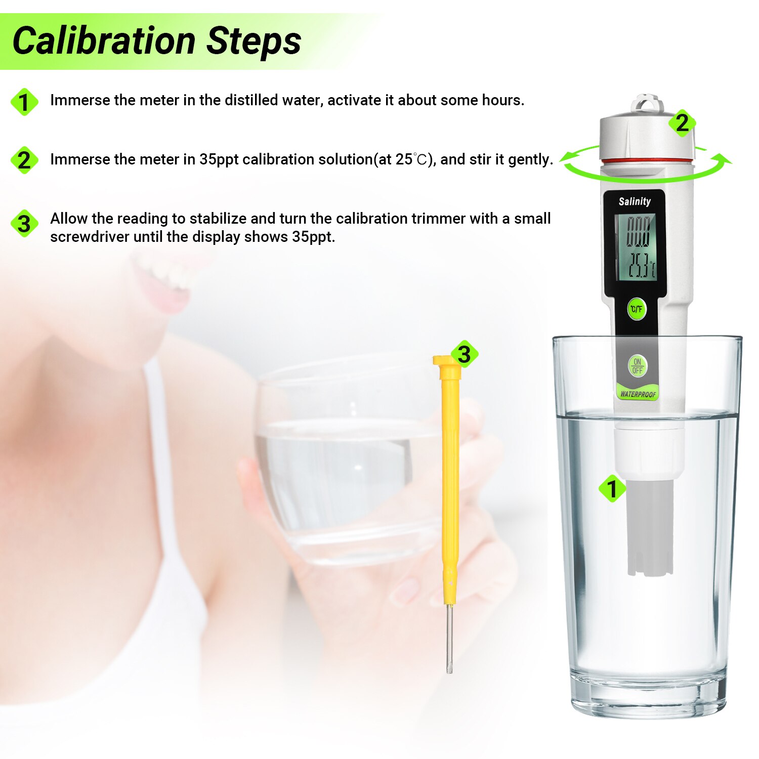 Salinómetro a prueba de agua salinidad pluma DE PRUEBA 2 en 1 salinidad y medidor de temperatura medidor de salinidad portátil salimetro pluma medir Gaug