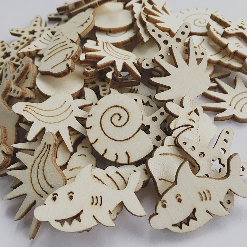 50pcs Natural Mix Unfinished Wood Cutouts Sea Animal Star Fish Shaped Wood Pieces for Kids DIY Art Craft Home Decoration