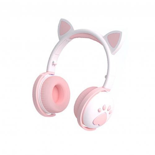 Bk1 draadloze koptelefoons voor meisjes met kattenoortjes en pootjes, bluetooth 5.0 koptelefoon met microfoon: Wit