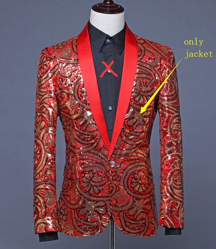 Chaquetas de traje de escenario para hombre, bléiser de lentejuelas Vintage en azul y rojo, abrigo Delgado a la , chaqueta de presentación para actuaciones nocturnas: Red / XXL