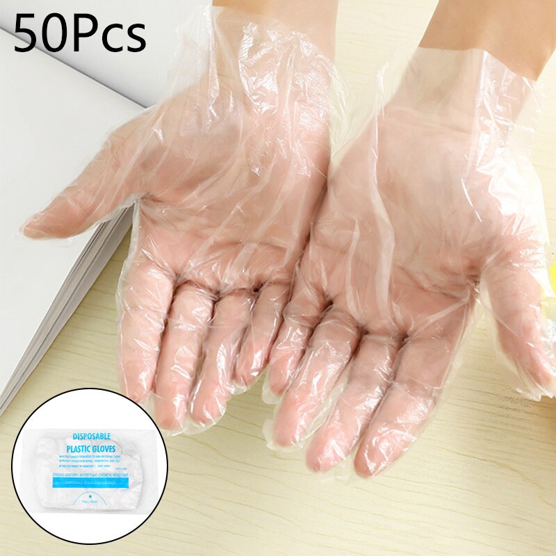 Guantes desechables de plástico para uso alimenticio, guantes ecológicos para restaurante, cocina, barbacoa, fruta y verdura, 100/50 Uds.: 50PCS
