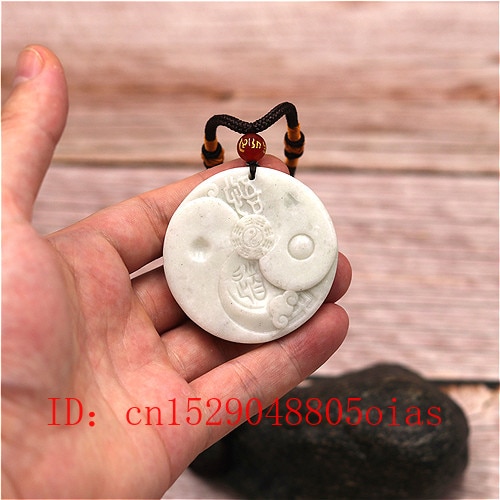 Natuurlijke Witte Chinese Jade Taiji Bagua Hanger Ketting Charm Sieraden Mode Accessoires Gesneden Amulet Voor Vrouwen Mannen