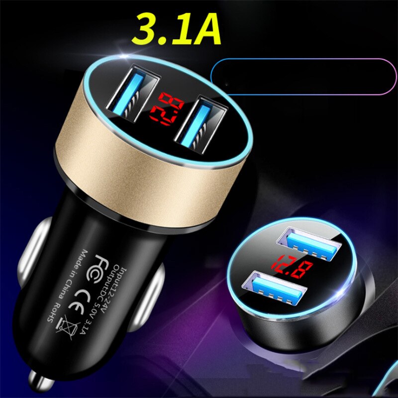 Car USB Charger Dual USB 3.1A Fast Charge Bank For Xiaomi 11 Note 10 9 T A2 A3 Lite Samsung S21 S20 FE Ultra S10 Mobile Phones