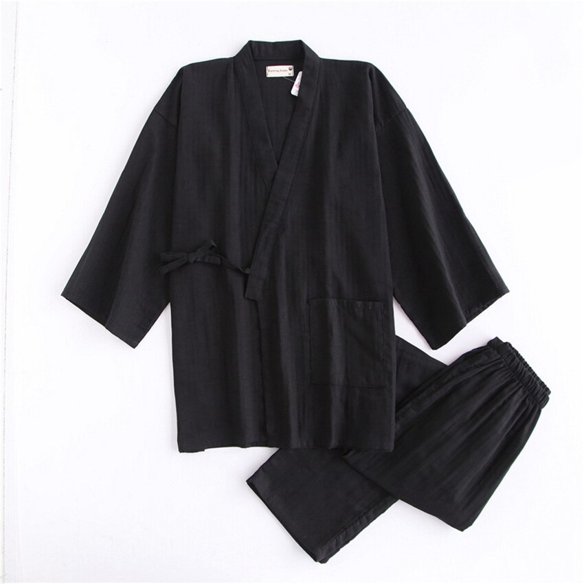 Kimono japonés tradicional para hombre, Yukata, Conjunto de pijama de algodón, camisón liso para hombre, cárdigan suelto, ropa de hogar para amante, albornoz