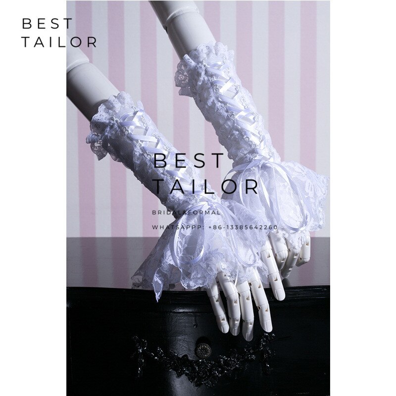 Black White Lace Wedding Gloves Steampunk Lolita Accessoire Retro Mariage Agaric Horn Gotic Cuffs Gant Femme Bridal Accessories