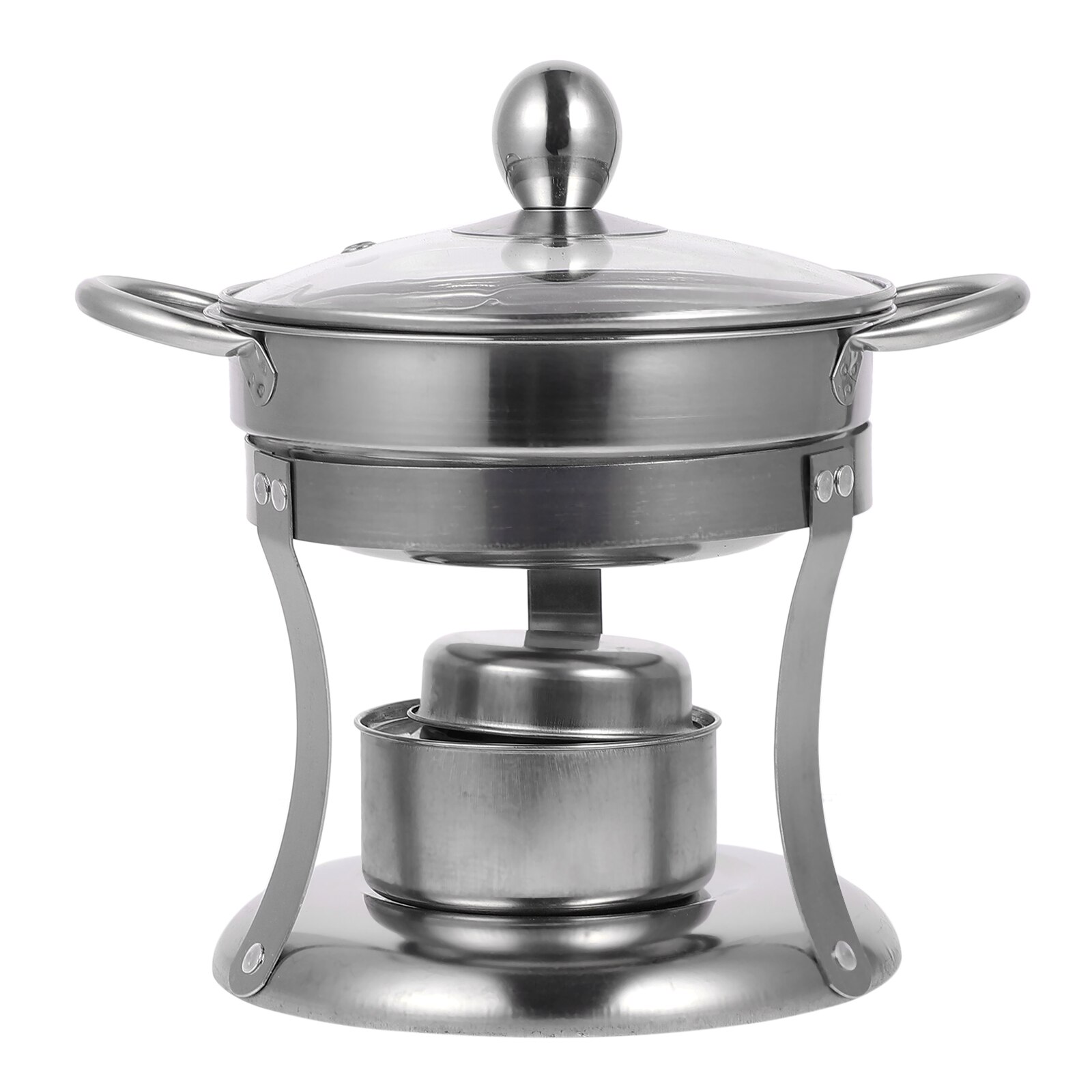 1 set of Portable Alcohol Stove Stainless Steel Self-service Pot Stove Useful Cooking Stove Pot Stove Alcohol Stove