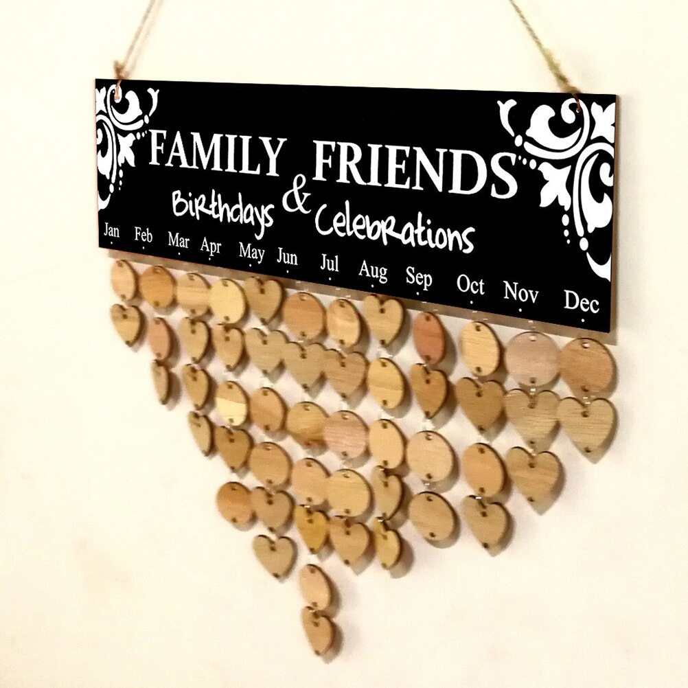 Træ diy ven familie fødselsdag påmindelse kalender bord jubilæum tracker plaque væg hængende kalender hængende dekorationer