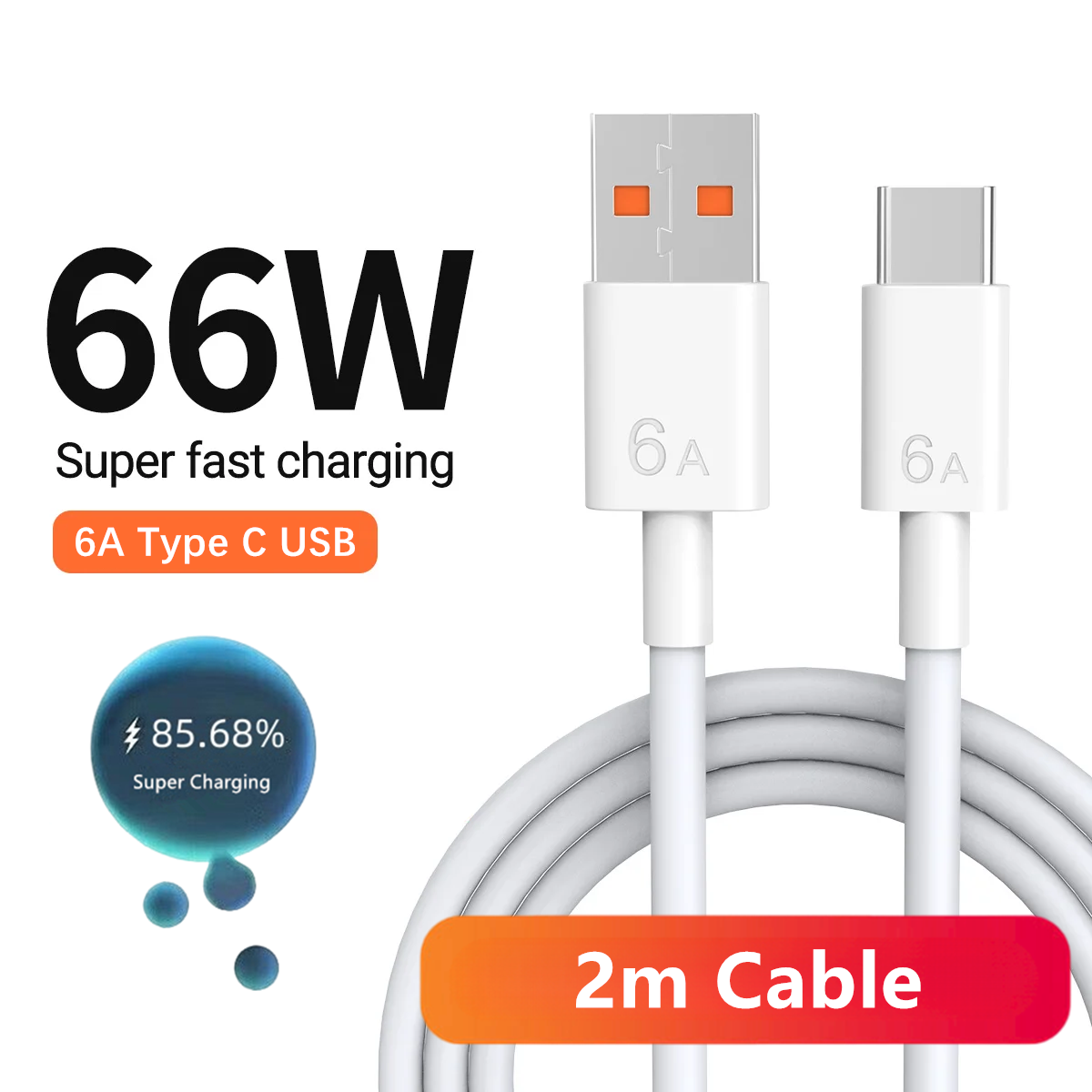 Chargeur USB Super rapide 66W, pour Huawei Mate 40 50 P50 P60 Nova 10 Honor 90 100 X8b Magic 5 Lite 6 Pro Type C, câble de chargement 6A 2m: KR