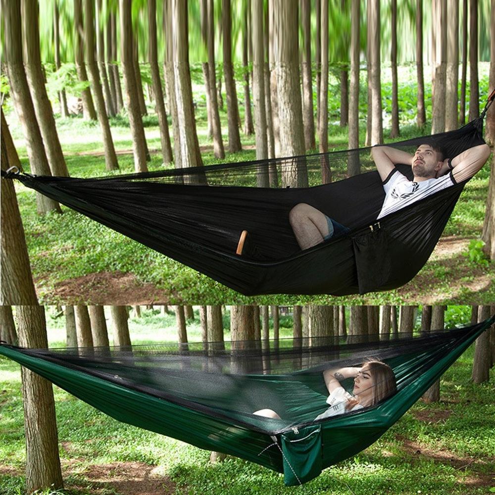 Ultralet bærbar udendørs camping myggenet mand kvinder børn nylon hængende seng sove gynge unisex solid komfortabel hængekøje
