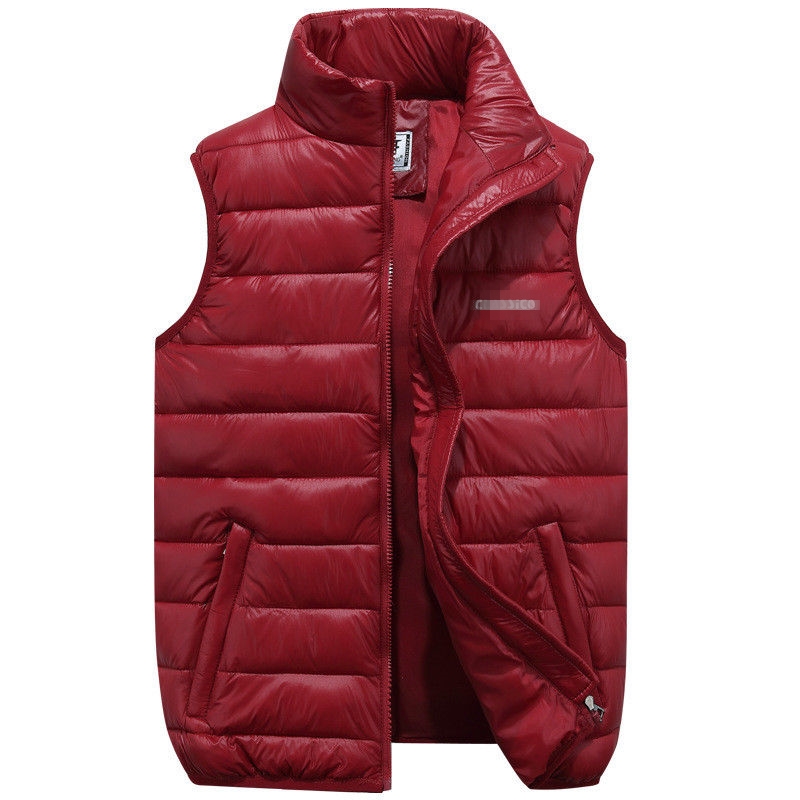 chaleco de invierno para hombres de sin mangas globo cálido prendas de vestir con cremallera chaqueta acolchada abrigo de talla grande L-3XL: Rojo / XL