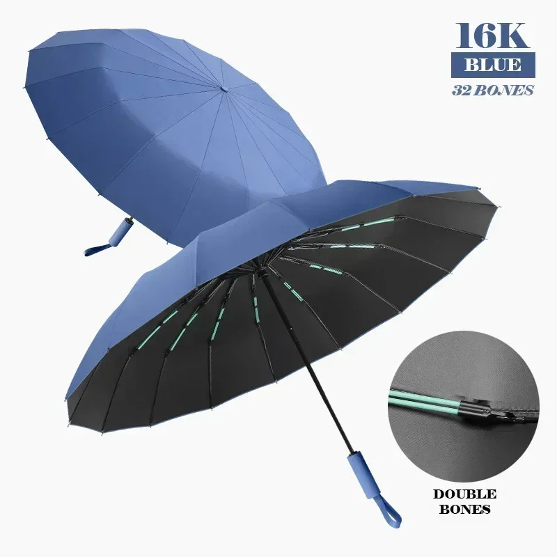 16K Double Bones Large Umbrella for Men Women Windproof Umbrellas Automatic Folding Strong Luxury Sun Rain Umbrella UV Business: Dark Khaki