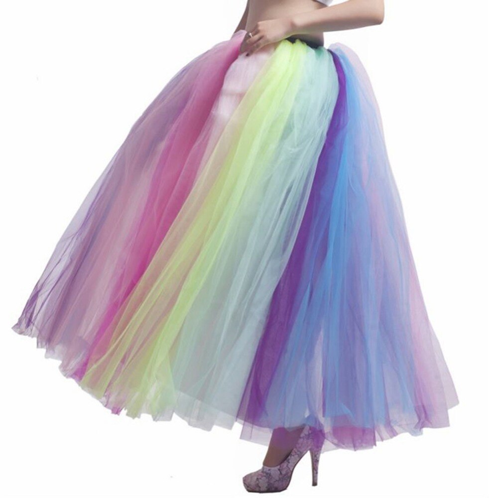 Jupon de mariée pas cher sous-jupe à volants couleur arc-en-ciel filles fête Crinoline longue adulte Tulle jupe Maxi
