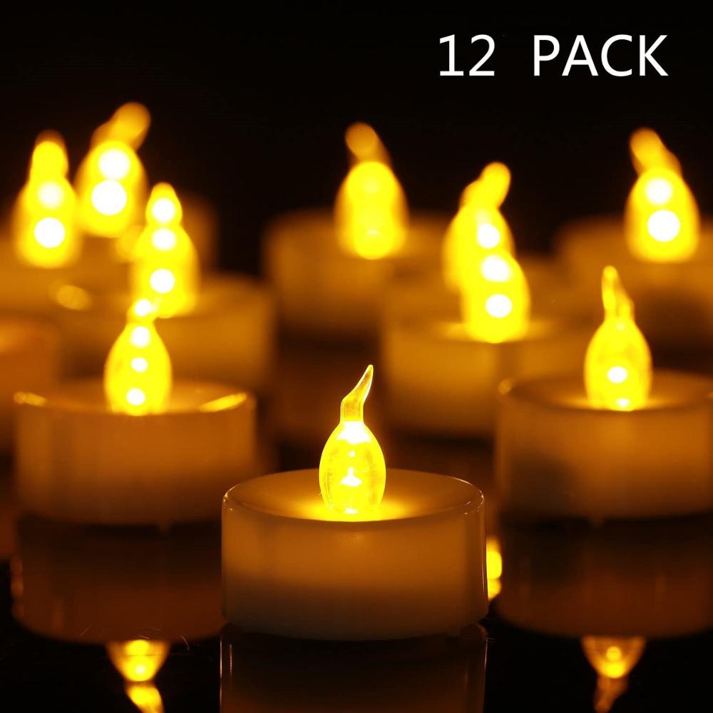 12Pcs Battery Operated LED Tea Lights Candles Flameless Flickering Weeding Decor