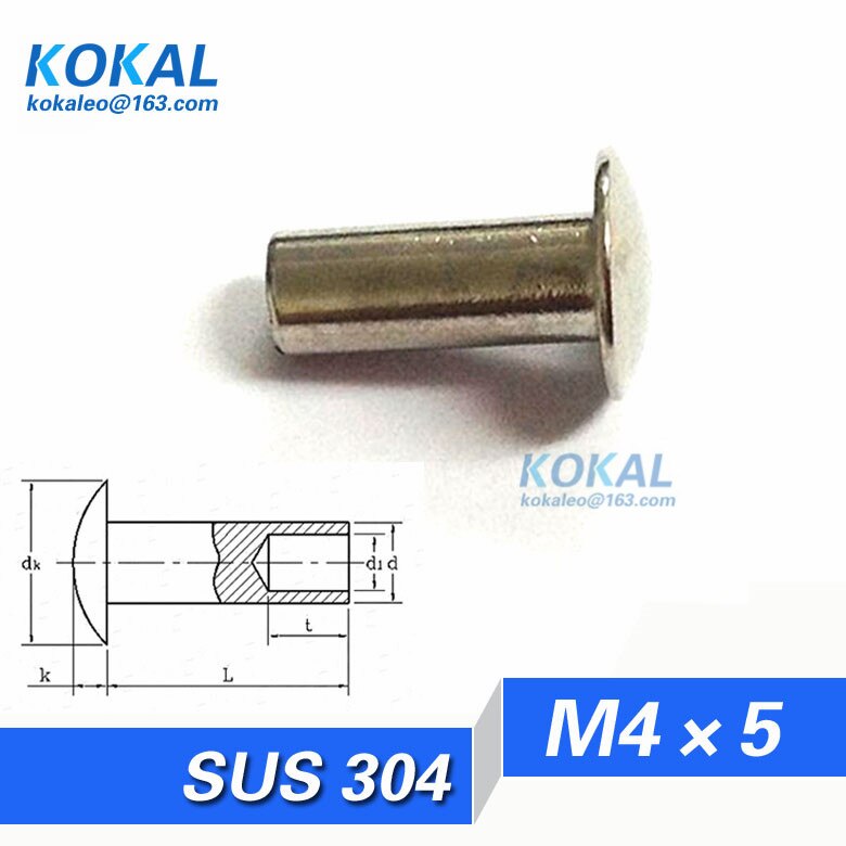 [YK304-M4 * 5] 100 STKS 304 rvs M4 Serie ovale hoofd semitubular klinknagels M4 * 5mm klinknagel