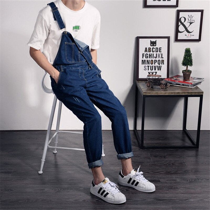 Mænd nødlidende jeans revet jumpsuit denim overalls mænd cargo bukser med seler denim hagesmæk overalls til mænd