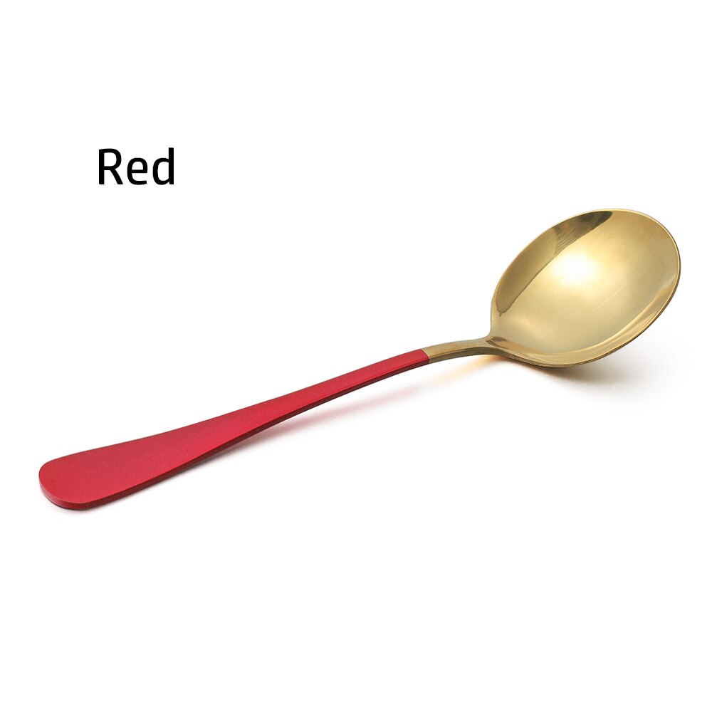 Retro spade dessert sked bestick gaffel långt handtag rostfritt stål glass sked utomhus picknick tillbehör köksredskap: Röd