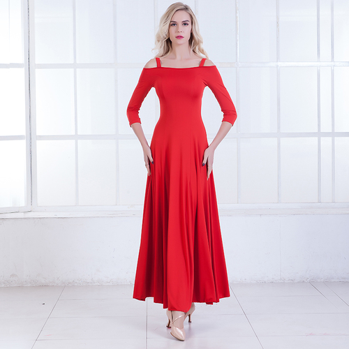 Robe de danse de salon de danse moderne femmes robe de danse de salon Standard pour la valse/tango/foxtrot Performance robe de compétition: Rouge / M