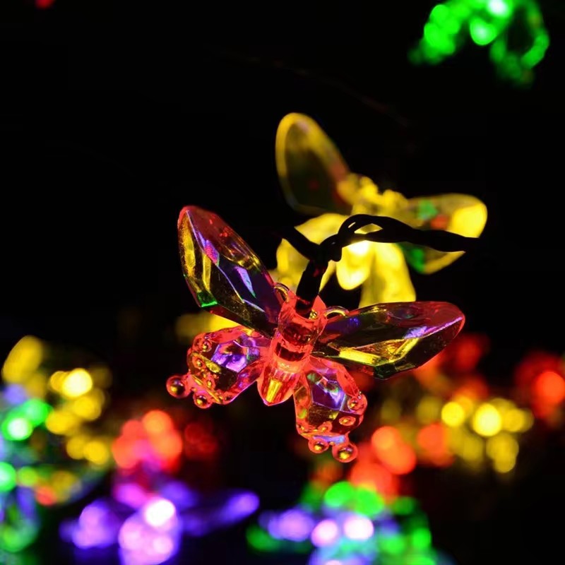 Led-solcellelampe solcelledrevet hagelys jul utendørs dekorasjonslys hage sommerfuglrose dekorativt lys utendørs kranslys