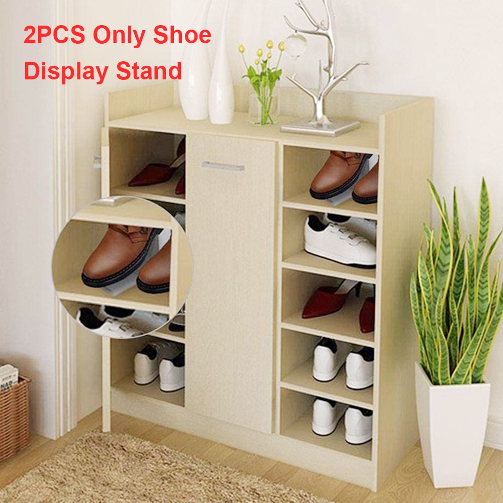 2pcs/set Portable Shoe Display Stand Angled Cabinet Multifunction Heels For Store Corner Clear Acrylic Home Retail Sandal Holder