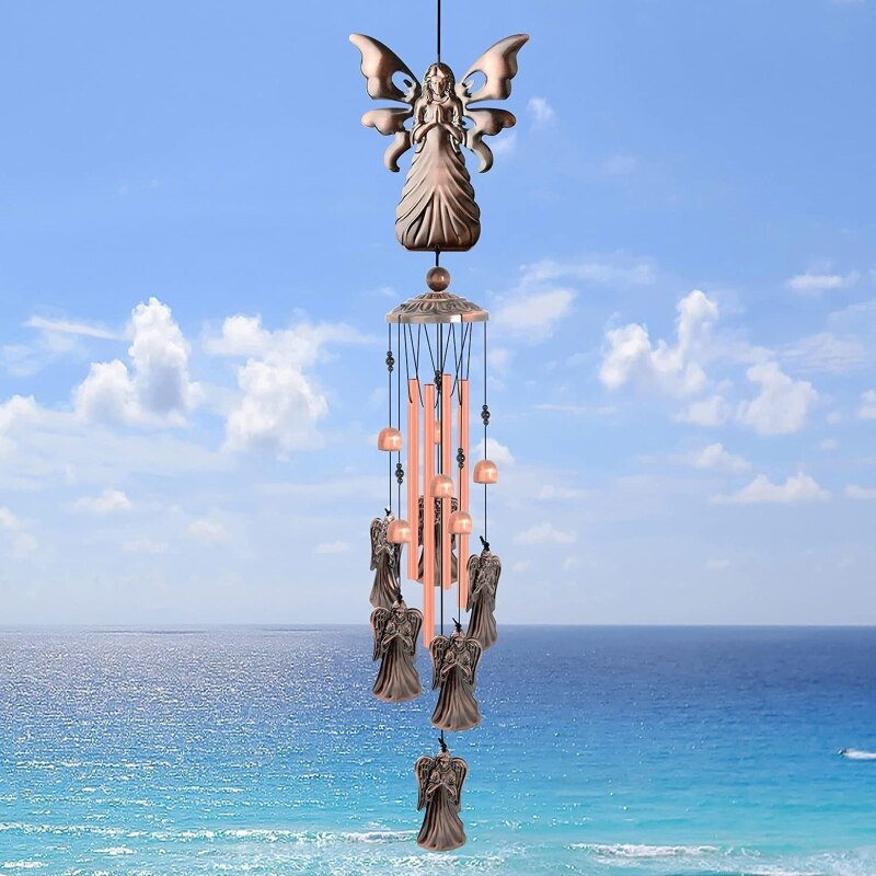 Plating Metal Angel Wind Chime and Hook Angels Wings Pipe Hanging Ornament