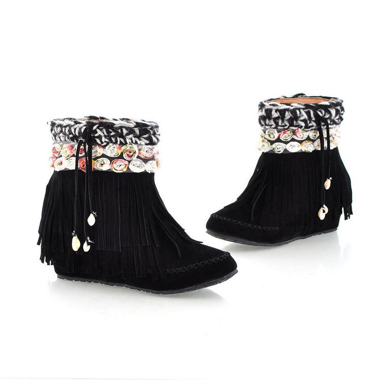 Zapatos de talla grande para mujer, botines de tacón bajo, calzado de invierno con punta redonda, talla grande, media pantorrilla de goma