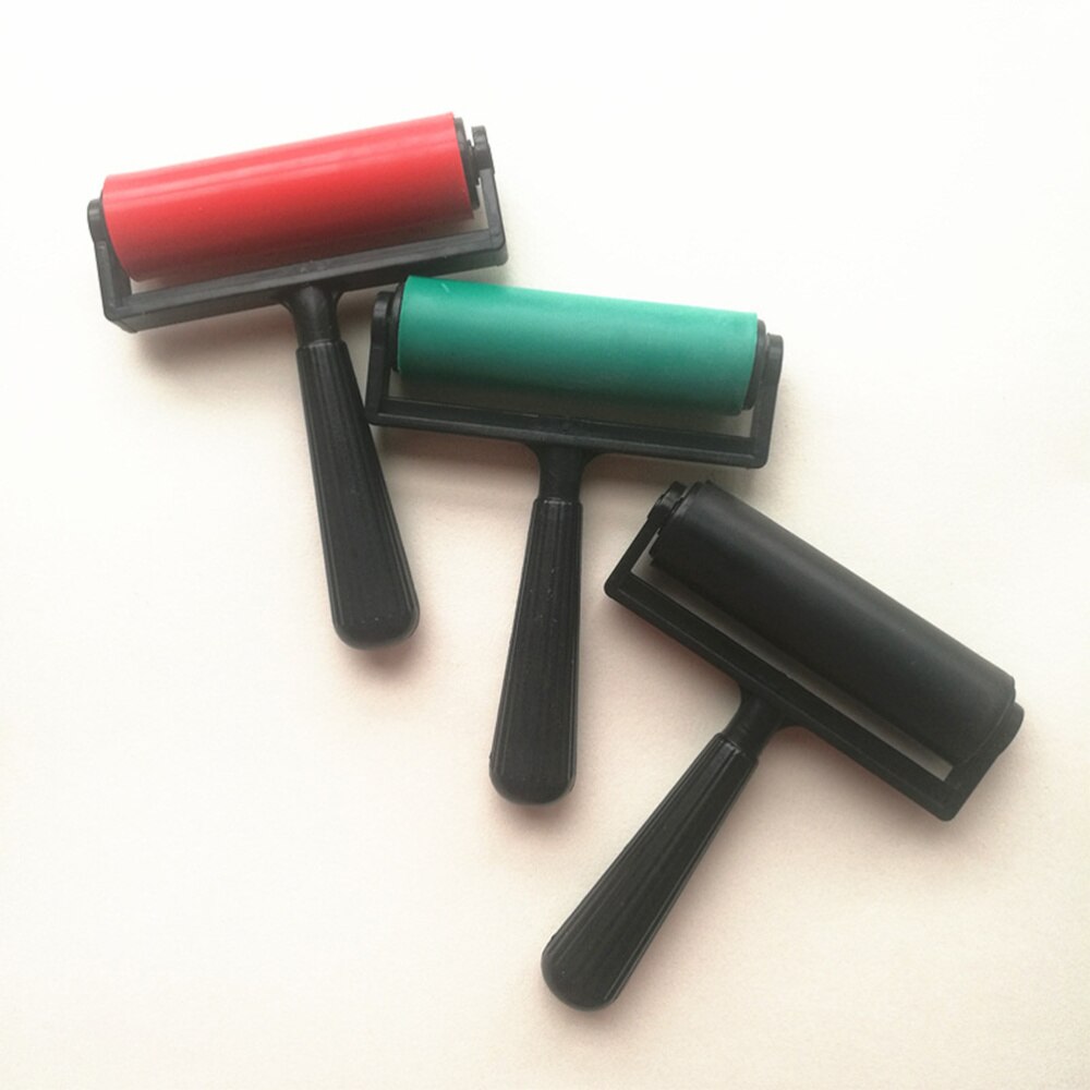 10cm Printmaking Rubber Roller Brayer Craft Projects Ink and Stamping Tools (Red)