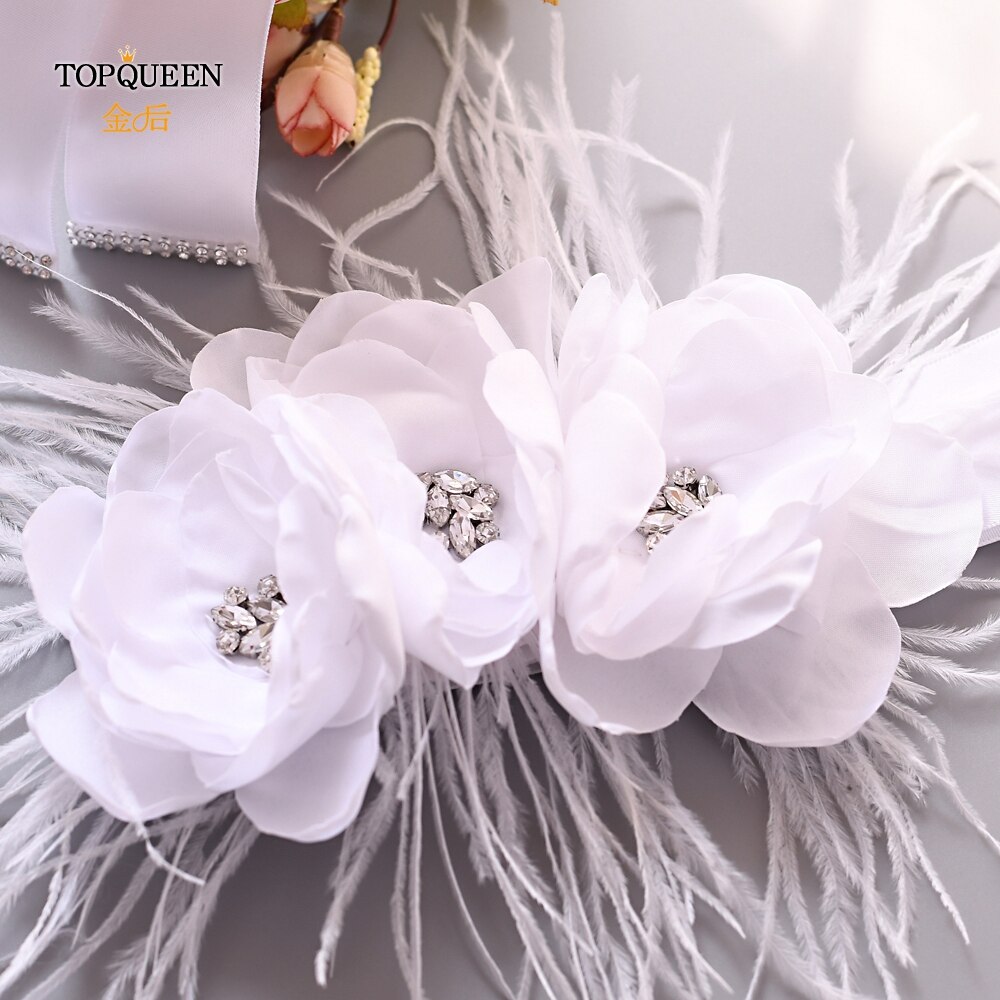 TOPQUEEN Weiß Blume Schärpe Gürtel für Kleid Für Hochzeit Zubehör Blume Gürtel für hochzeit Braut Gürtel mit Tuch Blume S438