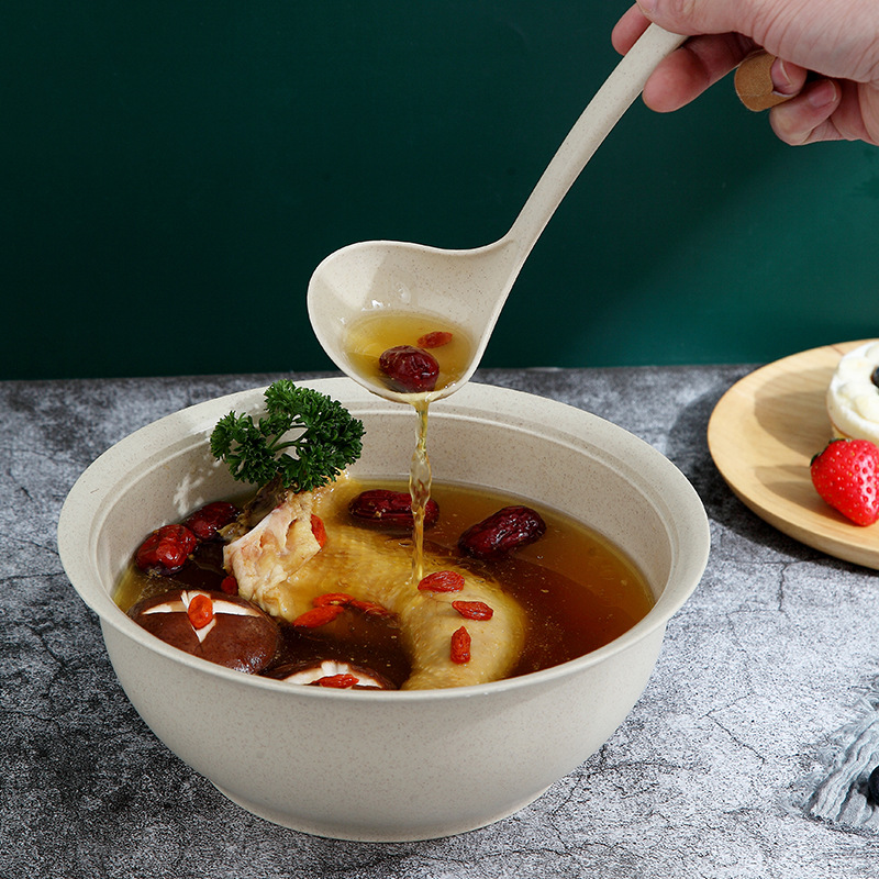 Wheat Straw Soup Bowl Set Household Anti-fall Big Soup Bowl with Lid + Spoon Soup Pot Set Household Kitchen Supplies