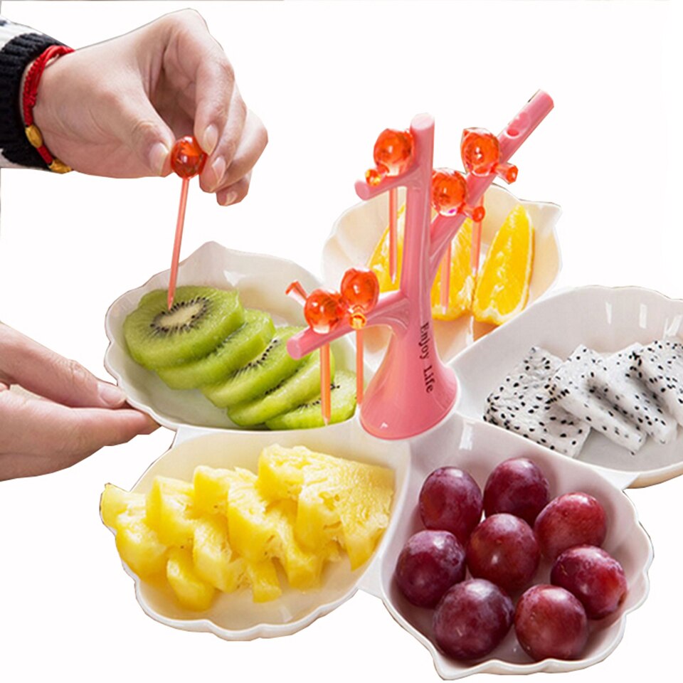 Creatieve Kleine Vogel Vorm Fruit Vork Snack Dessert Boom Fruit Snoep Platen Vork Dessert Vork Fruit Gereedschap Keuken Accessoires