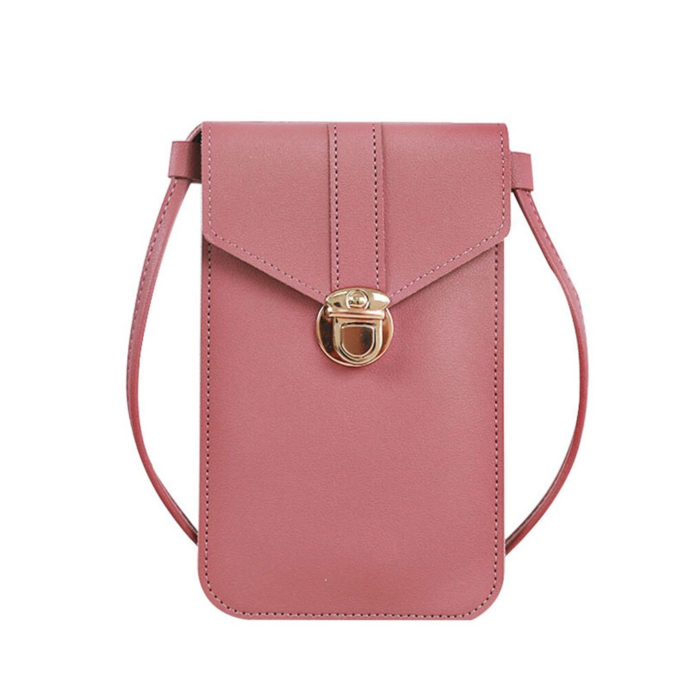 Vrouwen crossbody schoudertas met slotsluiting, transparante achterkant en telefoontas met touchscreen: Donkerroze