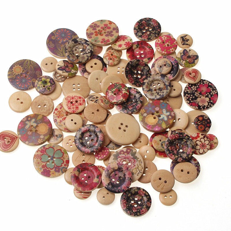 50Pcs Mixed Style 2 Holes Wood Buttons For Clothes Sewing Craft Scrapbooking Handicraft Buttons DIY Apparel Accessories: B02324-50