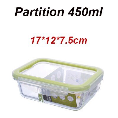 Glass Lunch Box Microwave oven heating refrigerated sealed leakproof food container transparent borosilicate food bento box: Partition 450ml