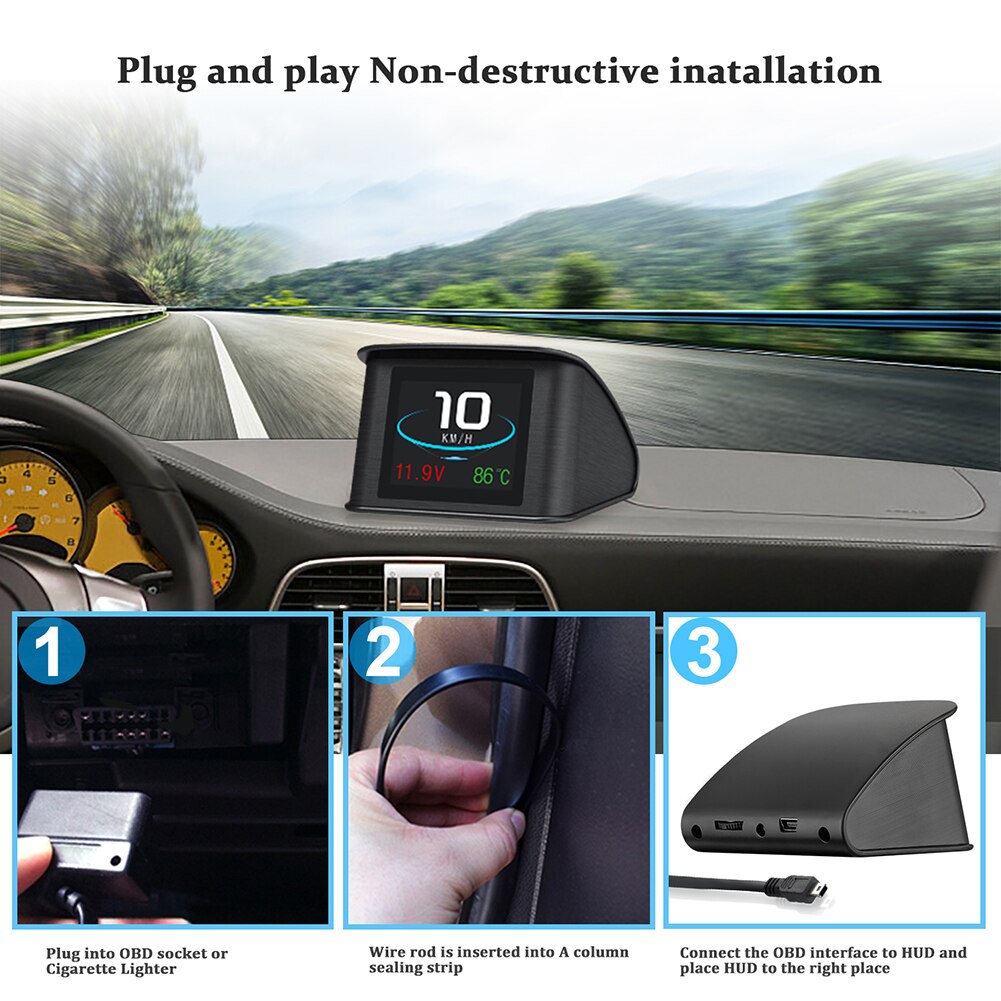 Car HUD OBD2 GPS Smart Display Speed Monitoring 9 Interface Digital Gauge Meter Turbo Brake Test OBD Scanner