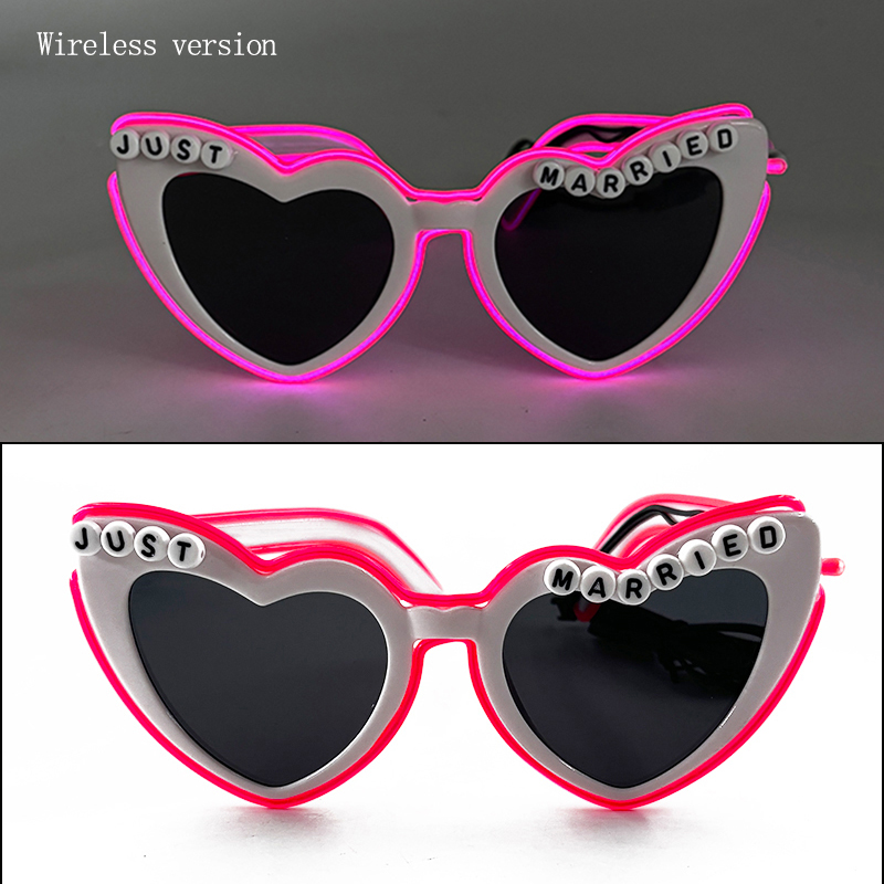 Wireless Led Jsut Married Sunglasses Bride Accessories Wedding As Honey Bride And Groom Glowing Wedding Heart Glasses: Fluorescence Yellow