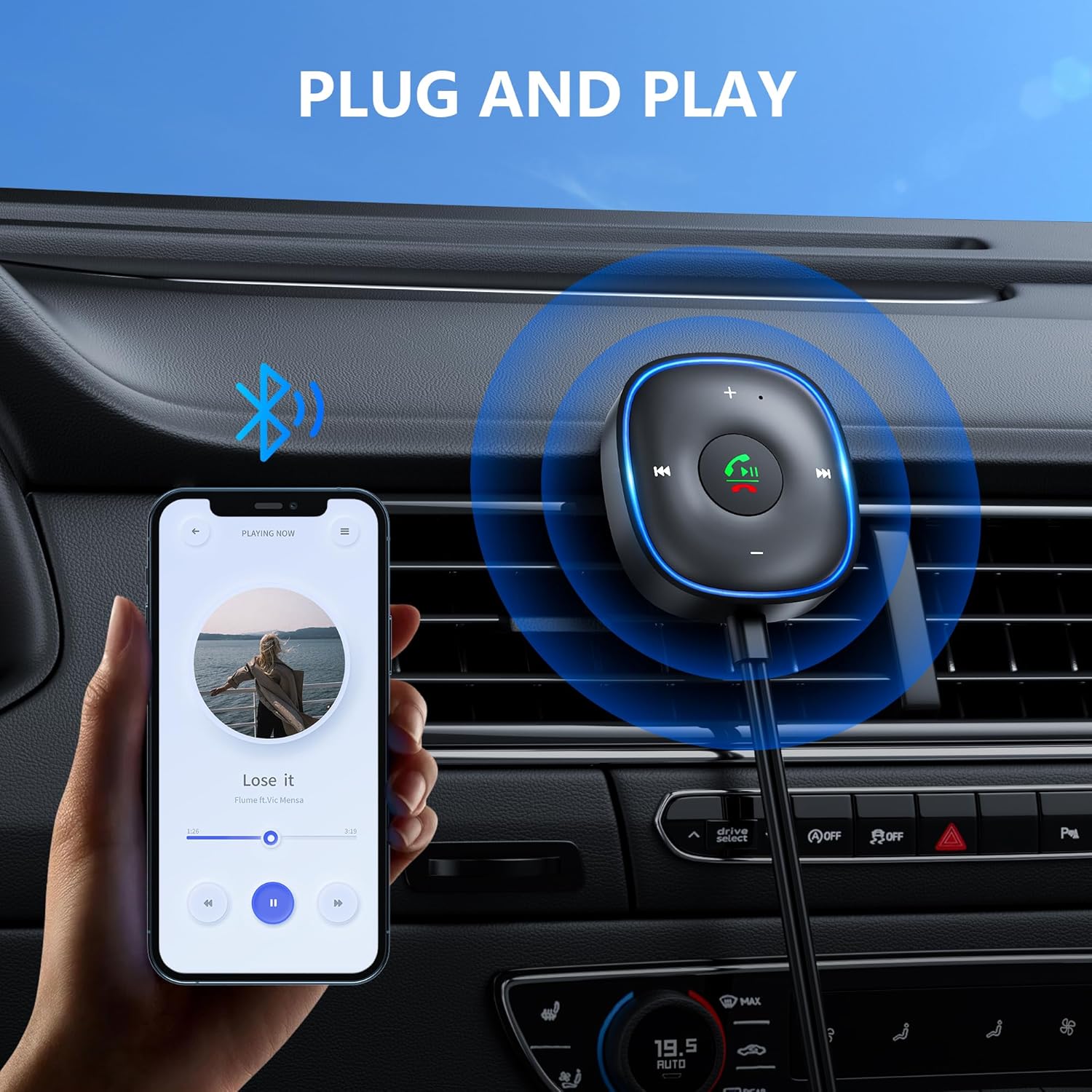 Adaptador de asistencia de Audio para coche Bluetooth 5,3, 3,5mm, con micrófono, función de llamada, receptor USB, música estéreo para el hogar y llamadas manos libres