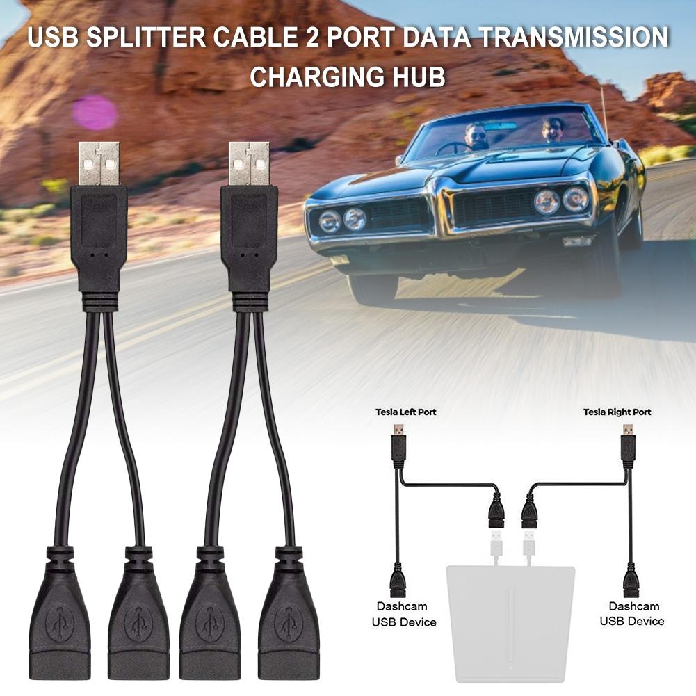 USB Splitter Cable 2 Port Data Transmission Charging Hub for Tesla Model 3